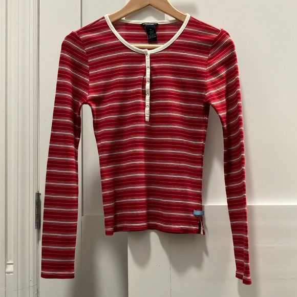 Y2K Vintage American Eagle Outfitters Striped Henley Shirt Size S - Picture 2 of 5